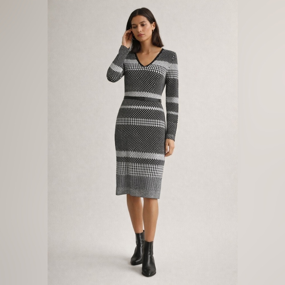 Diane von Furstenberg Womens Klaus Sweater Dress Sz XS Black White Knit Bodycon
